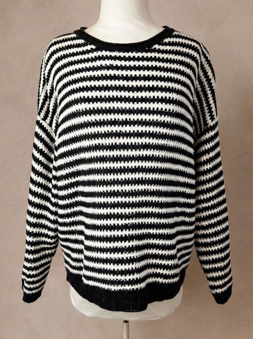 Little Lies Size L Orla Crewneck Sweater Striped Crochet Relaxed - Picture 2 of 10